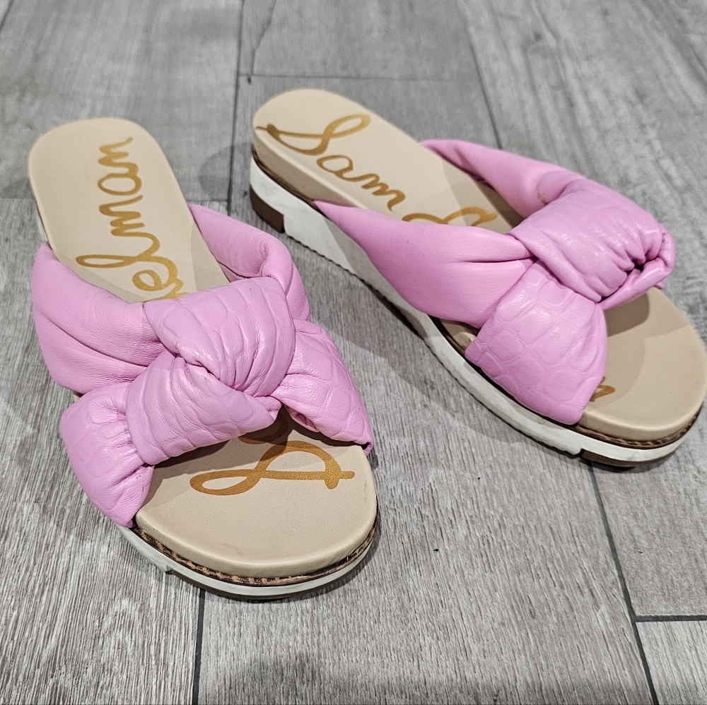 SAM EDELMAN Agatha Pink Knotted Flatform Slides Sandals 6.5M